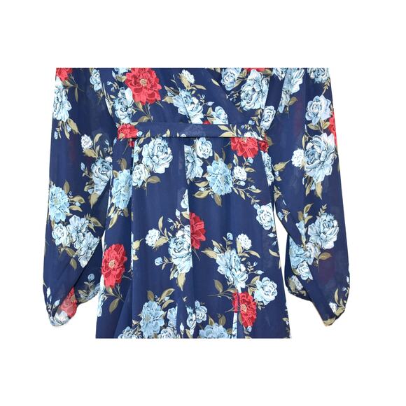 Torrid Floral Dress Fairycore Size 4 4X Wrap Tie Sheer Blue Navy Whimsical - Picture 6 of 13
